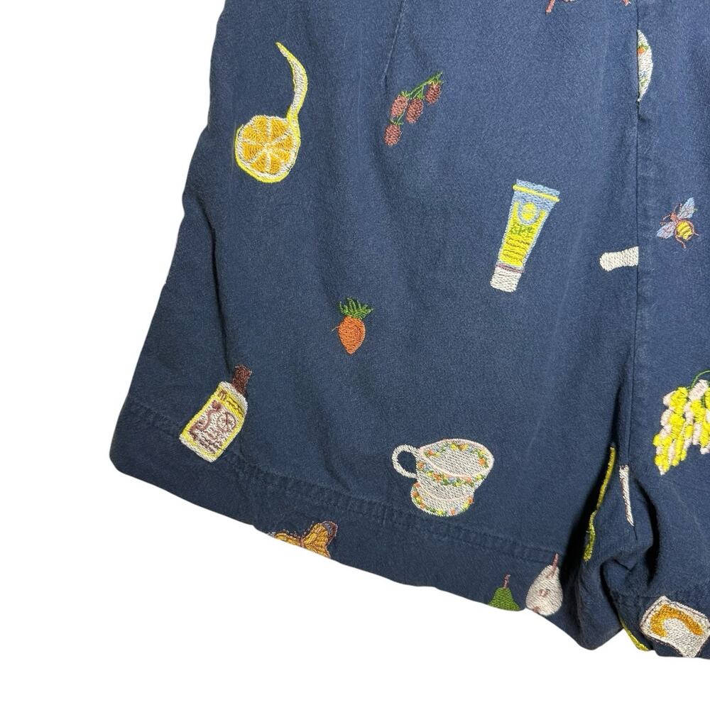 Samantha Pleet Indigo Blue Cotton Novelty Embroidered High Rise Sun Shorts 4 - Picture 8 of 9